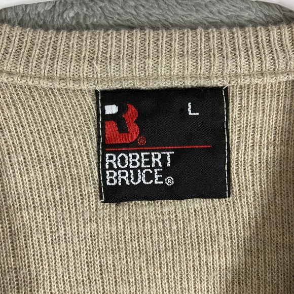 Vintage Argyle Sweater Men Large Brown Robert Bruce V Neck Preppy LS USA Made - Picture 6 of 13